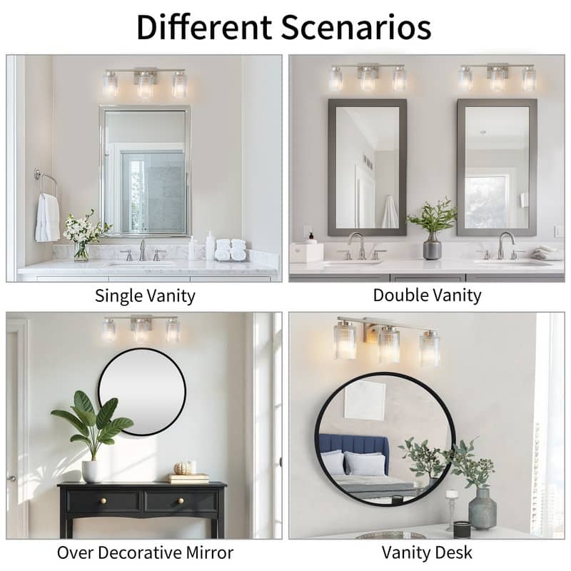 KAWOTI W22" 3-Light Ribbed Glass Bathroom Vanity