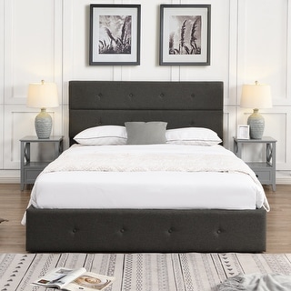 Queen Upholstered Platform Bed with Underneath Gas Lift Up Storage ...