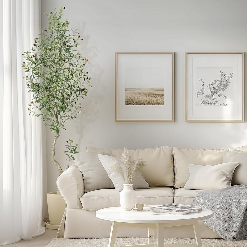 2 Pack Artificial Indoor Faux Olive Tree with White Planter