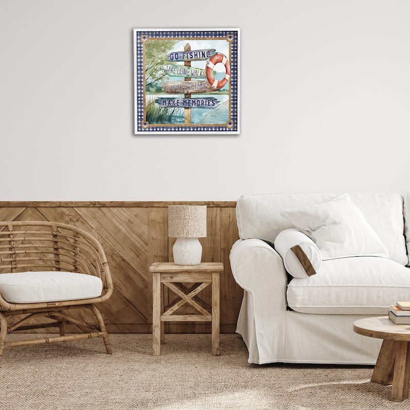 Stupell Plaid Border Lake Sign Framed Giclee Art Design By Nicole DeCamp
