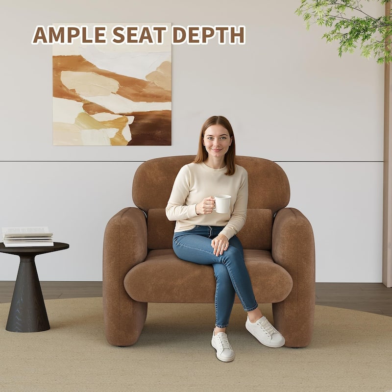 Modern Accent Chair, Wood Frame Sofa Chair, Comfortable Reading Armchair for Living Room