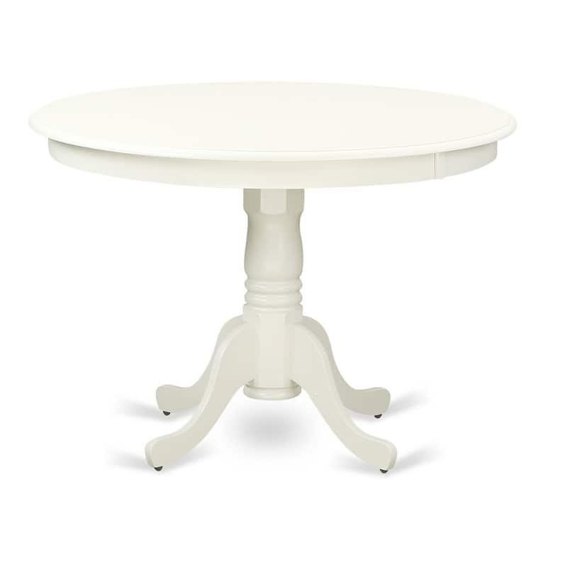 HomeStock 5-Piece Round Linen White Finish Solid Wood Top Dining table with 4-Chairs with Slat Back