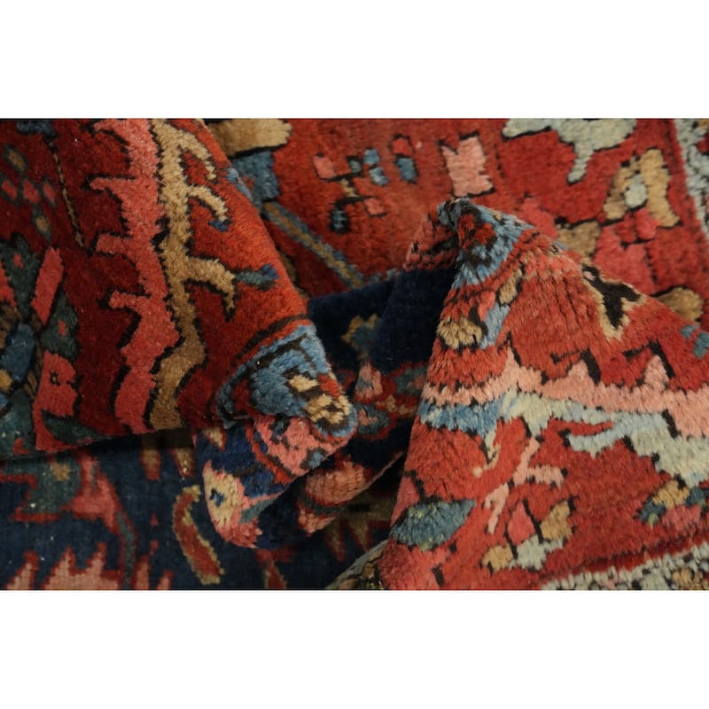 Hand Knotted Oriental 100% Wool Carpet Traditional Floral Navy Blue & Blues Heriz (serapi) Area Rug - 11' 8'' X 9' 4''