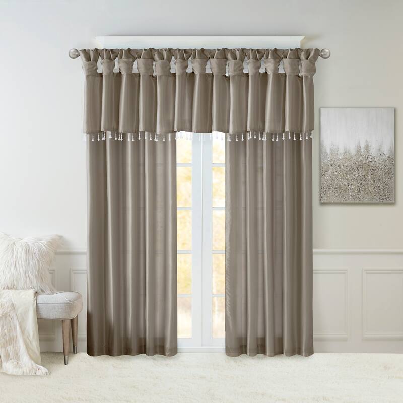 Madison Park Natalie Lightweight Faux Silk Valance with Beads - 50x26"