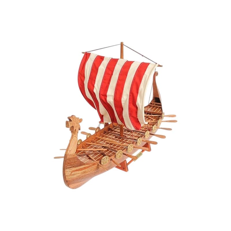 HomeRoots 20" Wood Brown Solid Wood Hand Painted Model Boat Tabletop Sculpture - 25' X '20' X '7