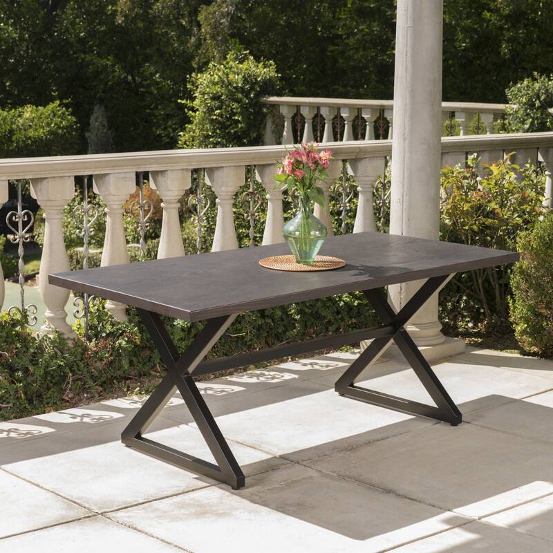 Outdoor Dining Table Aluminum Top Steel Frame Rectangular Patio Garden - Brown