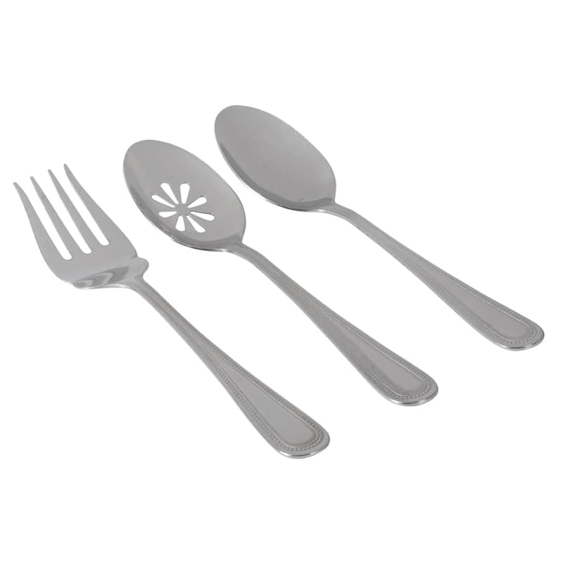 Gibson Home Sinta 87-Piece Stainless Steel Polished Flatware Set with Bead Border Design - Service for 12 Plus Serving Utensils