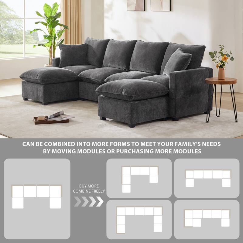 Modular Sectional Sofa Sets with Chaise, Free Combination Couch U Shape Sectional Sofa with Removable Ottomans for Living Room
