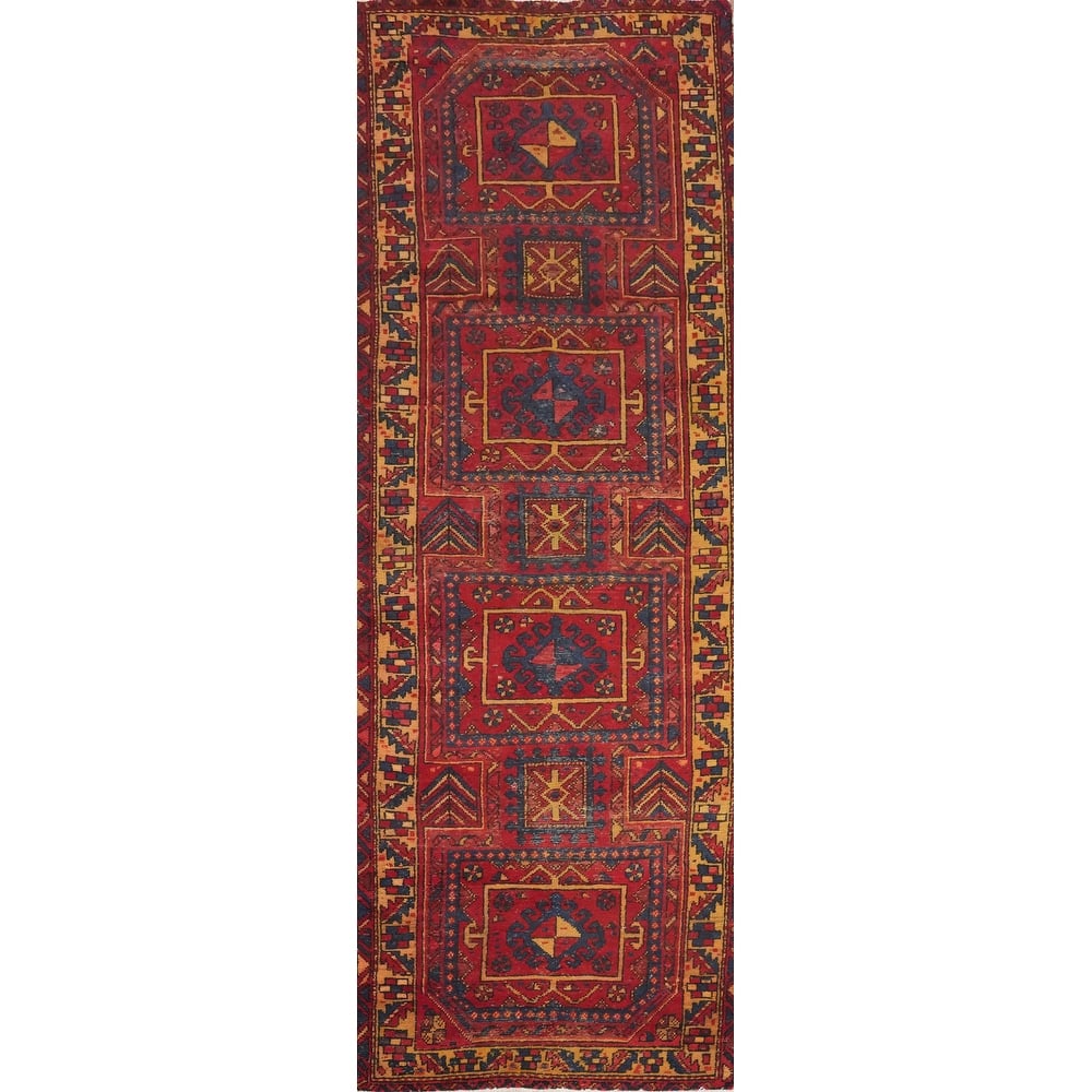 Hand Knotted Oriental 100% Wool Carpet Traditional Geometric Red Bakhtiari Runner Rug - 9' 11'' X 3' 1''