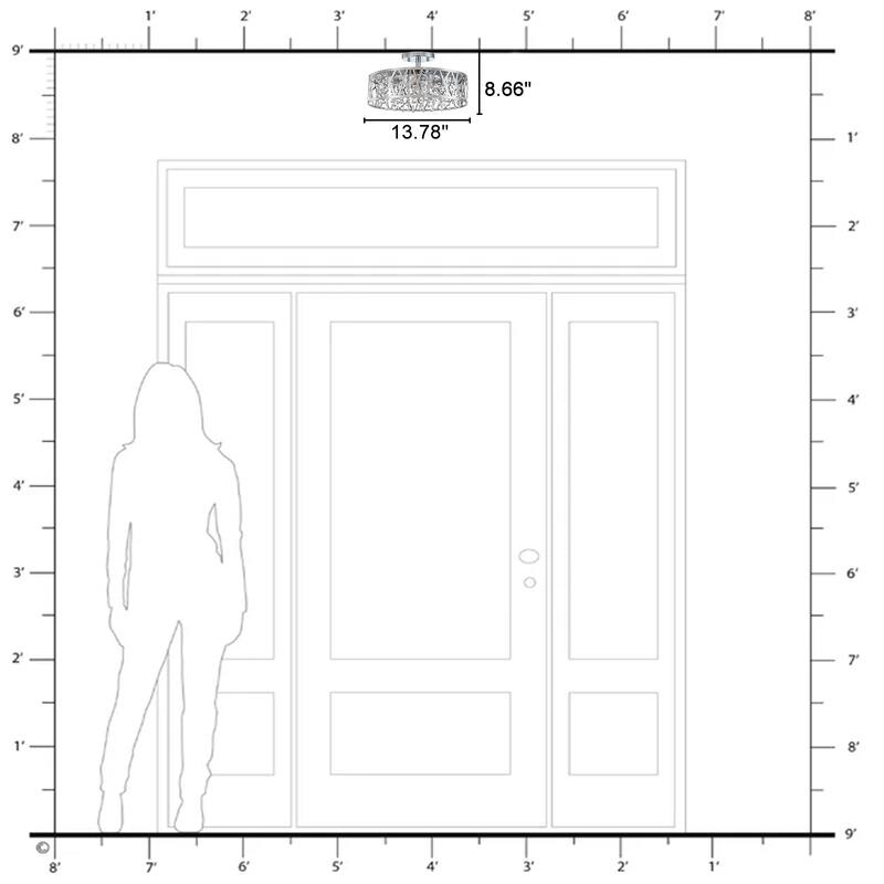 LED Semi-Flush Mount Ceiling Light Metal Carved Shade Crystal Accents - Dia.13.78-in