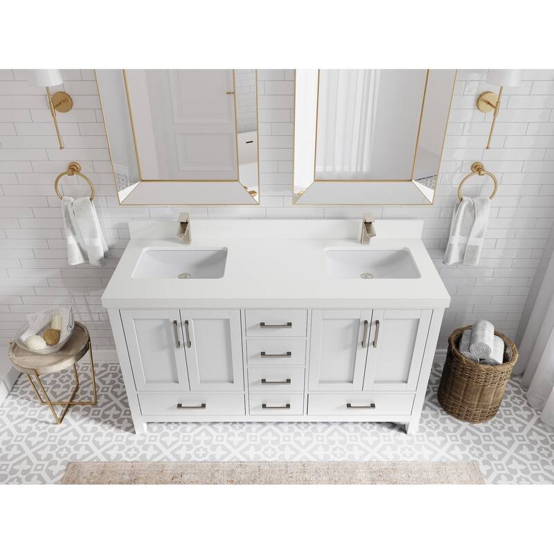 Willow Collections 60 in. W x 22 in. D Malibu Double Sink Bathroom Vanity with Countertop - 2" White Quartz - White