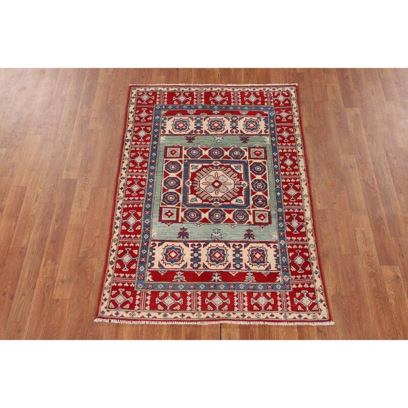 Kazak Oriental Foyer Rug Handmade Bedroom Wool Carpet - 3'5" x 4'10"