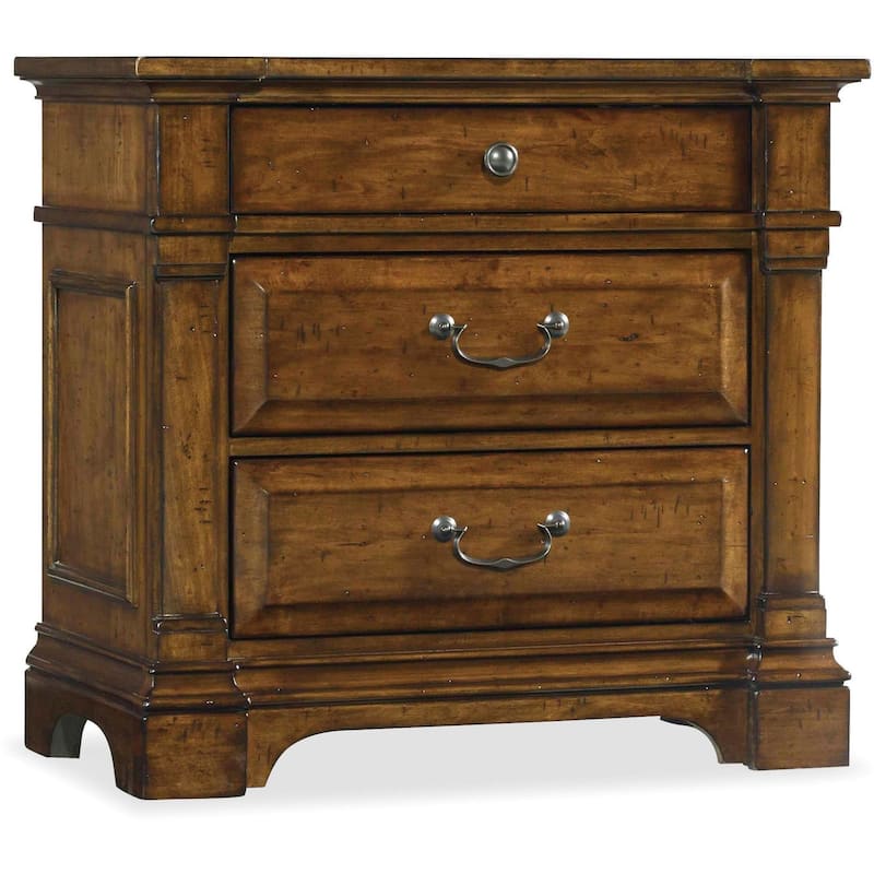 Hooker Furniture 32 Inch Wide 3 Drawers Poplar Wood Nightstand from - Warm Chestnut