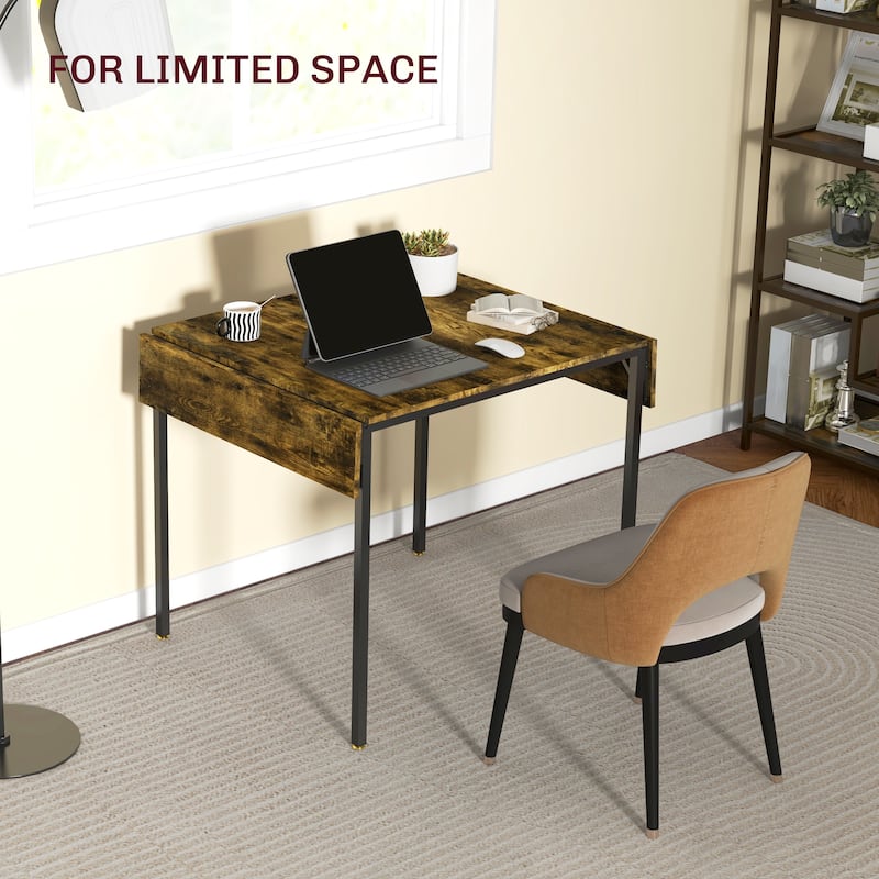 Drop Leaf Dining Table Foldable MDF Top Metal Frame Seats 2 to 4 Compact Space Saving