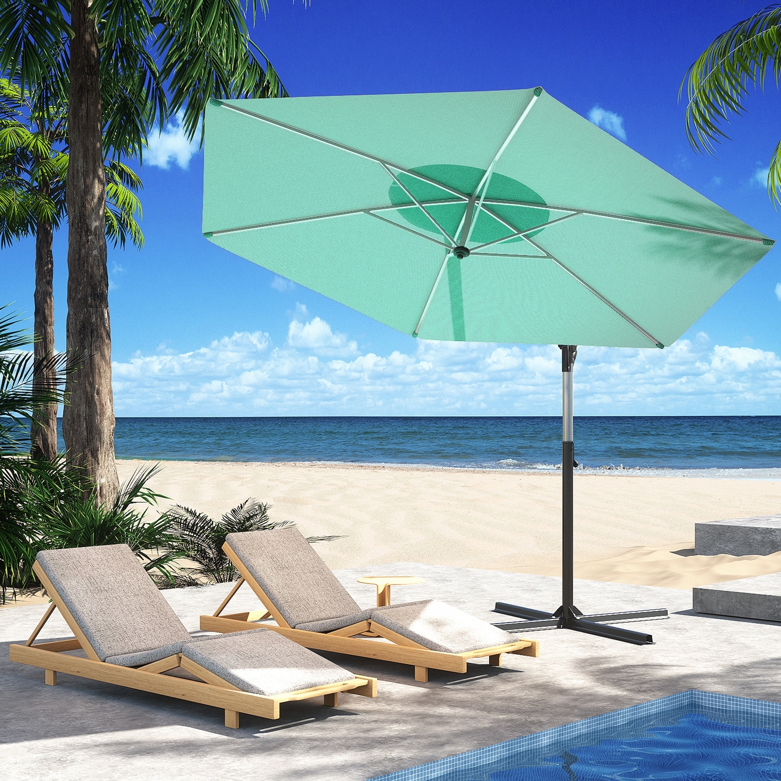 10ft outdoor patio sun shade umbrella hanging offset Solar LED Market (Orange)  Tuesday Morning resistant polyester fabric shade for years of vibrance Please Note 10 ft Offset Cantilever Patio