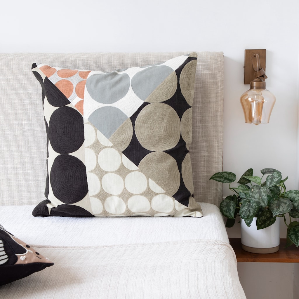 Handwoven Color Block Geometric Square Throw Pillow - 20" - Beige and Black