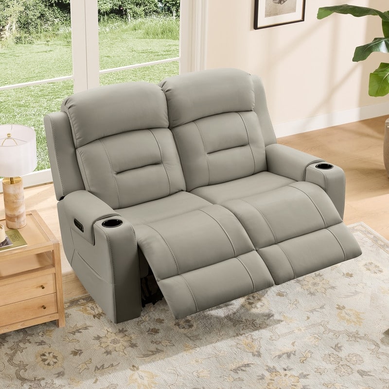 Spruce & Spring Genuine Leather Power Reclining Sofa with Wireless Charging