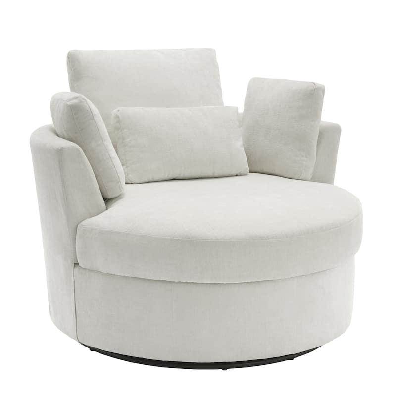 Chenille/Boucle Swivel Barrel Chair with Storage Ottoman
