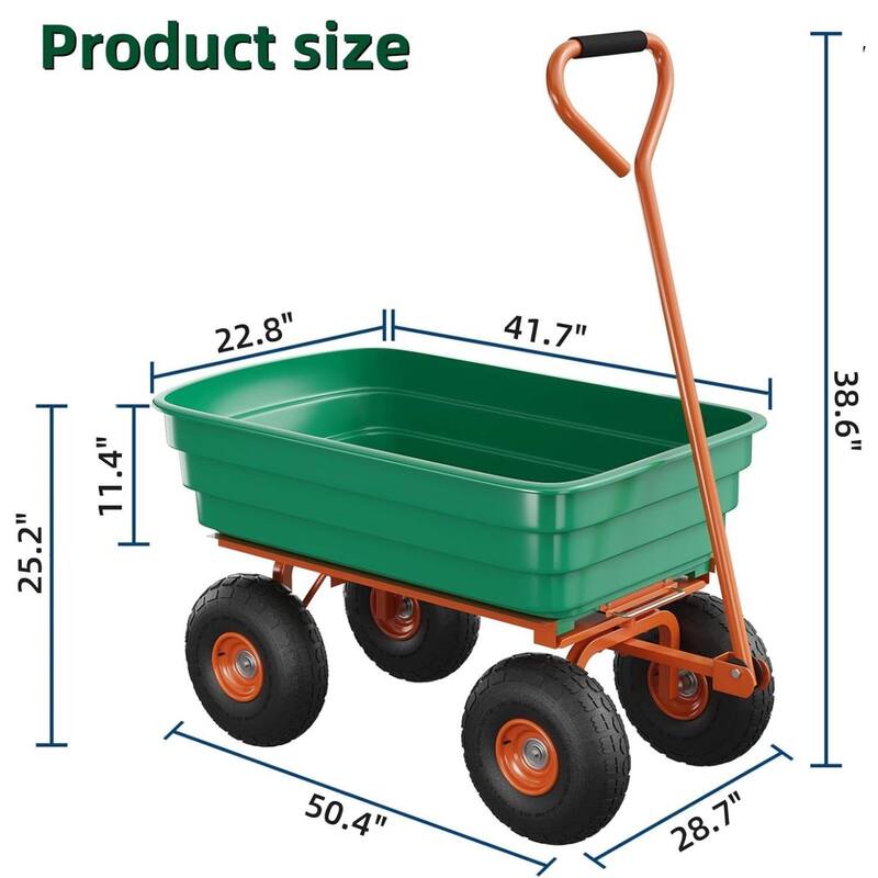 1200 LBS Capacity Garden Cart, Heavy Duty Poly Dump Cart for Landscaping and Gardening