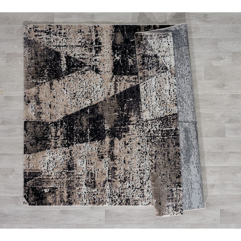 Bergamo Collection Brown/Black Abstract Geometric Area Rug