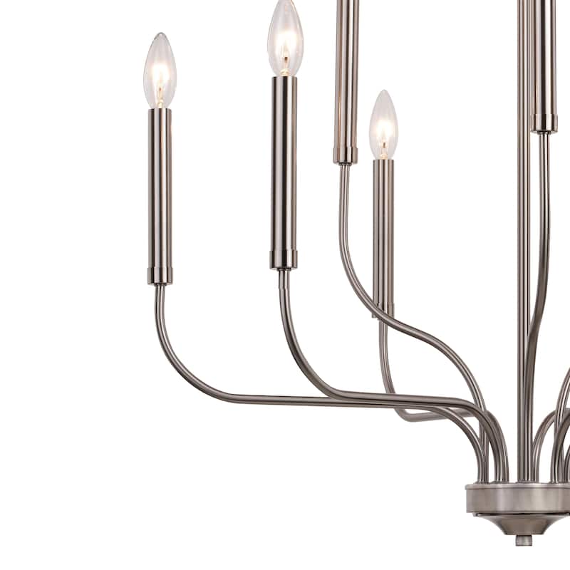 Harris 9 Light Candelabra Satin Nickel Candle Chandelier - 27.5-in W x 30-in H x 27.5-in D