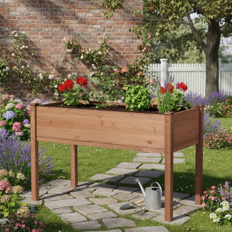 Natural Elevated Planter Box for Outdoor Use with Eco-Friendly Finish