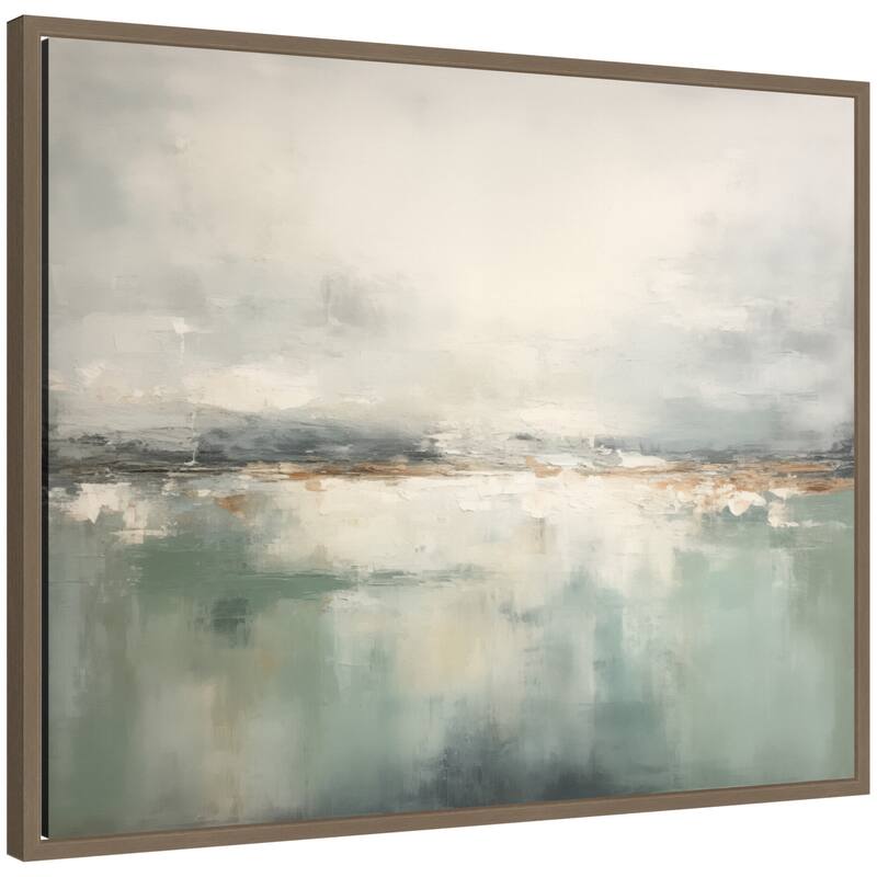 Kate and Laurel Subtle Abstract Gray Green Horizon by The Creative Bunch Studio Framed Canvas Wall Art Print - 28 x 23 - Gold