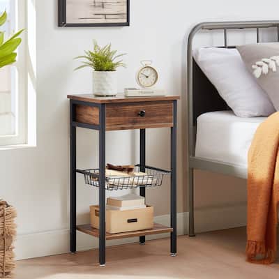 VELCEO 1-Drawer Mid-Century Tall Nightstands with Removable Basket and Low Shelf
