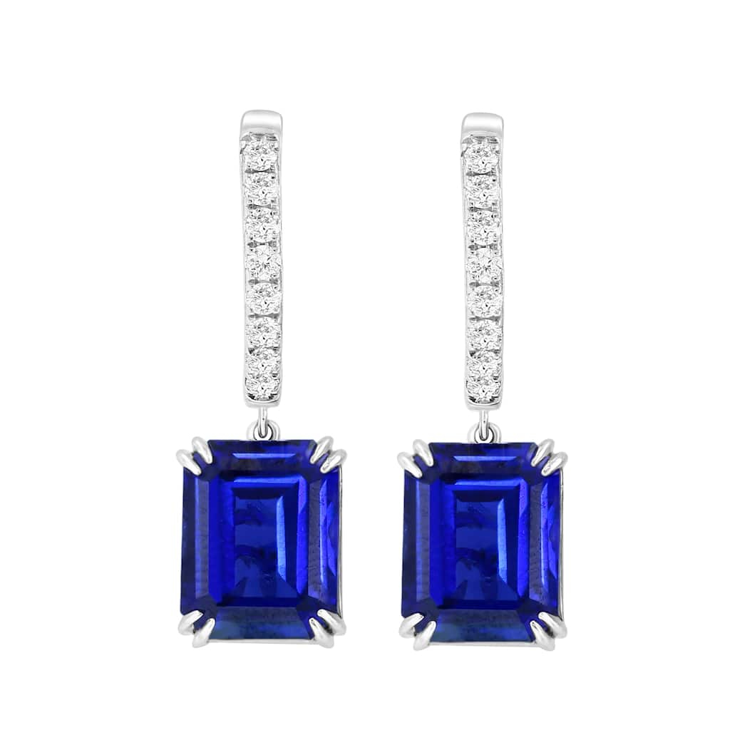 Effy 14K White Gold Lab-Grown Diamond & Sapphire Drop Earrings