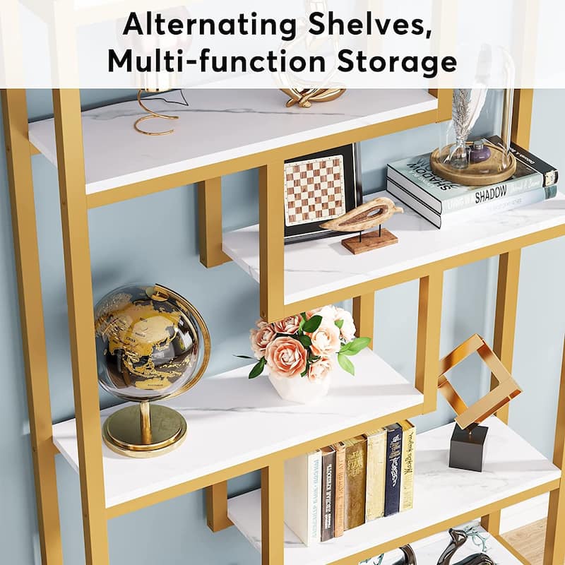 6-Tier Etagere Bookcase, Modern Industrial Staggered Bookshelf