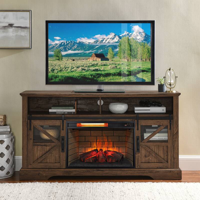 26" Electric Fireplace Insert with Infrared Quartz Heat, Adjustable Flame Brightness & Remote, 1500W Heater