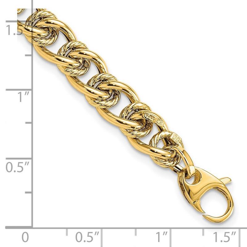 Curata 14k Yellow Gold 7mm Italian Polished Fancy Link Bracelet - 7.5 Inch
