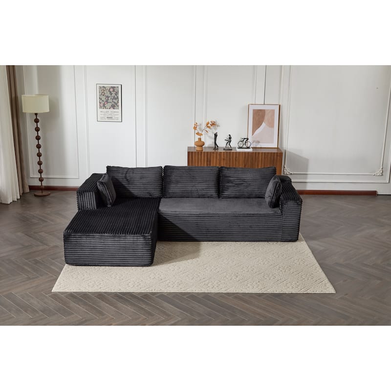 Modular L Shaped Sectional Sofa with Chaise Lounge, Corduroy Upholstered Boneless Sleeper Sofa, Compression Sofa with Deep Seat