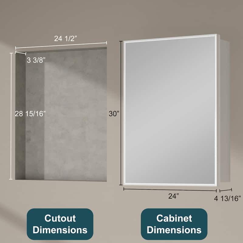 Elise Iron Medicine Cabinet with Mirror, Adjustable Shelves, Recessed or Wall Mount