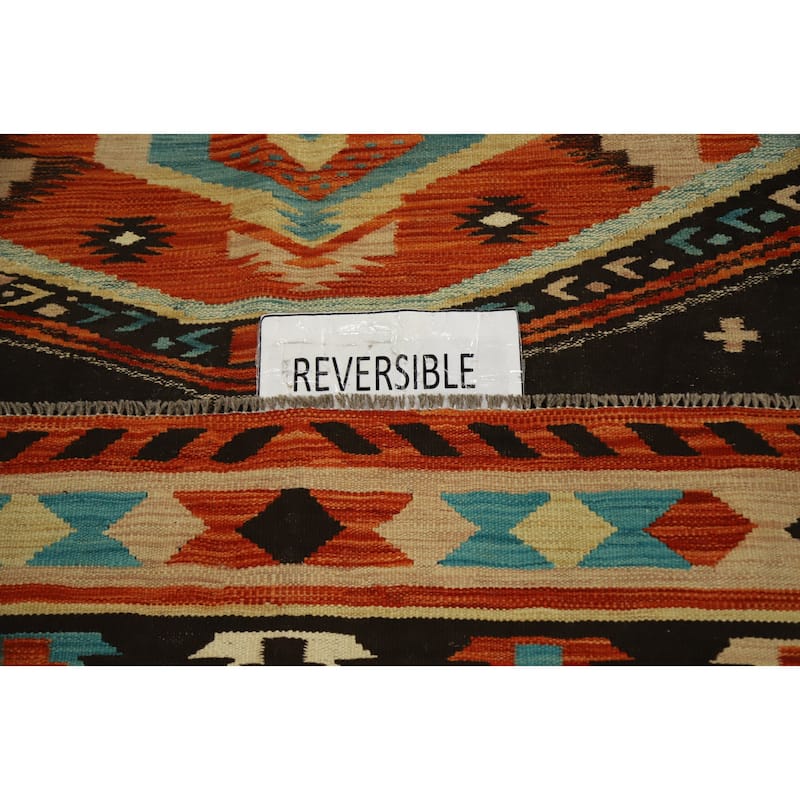 Hand Woven Oriental 100% Wool Carpet Southwestern Tribal Black Kilim Area Rug - 9' 8'' X 8' 1''