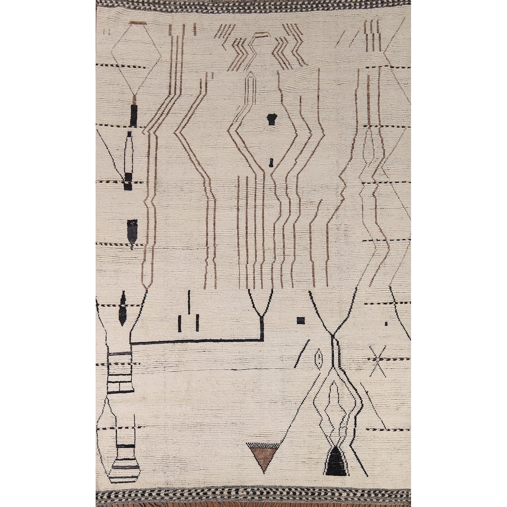 Earth Tone Moroccan Area Rug Handmade Stripe Wool Carpet - 8'8" x 12'11"