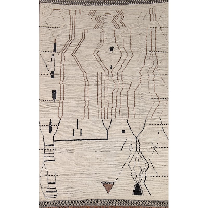 Earth Tone Moroccan Area Rug Handmade Stripe Wool Carpet - 8'8" x 12'11"