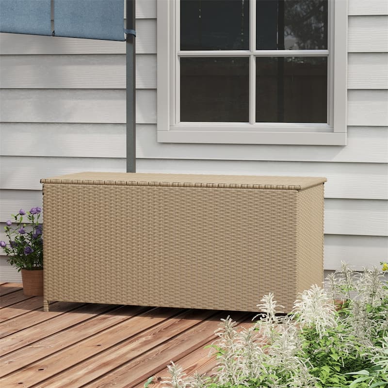 83 Gallon Wicker Outdoor Deck Box on Wheels for Garden Tools