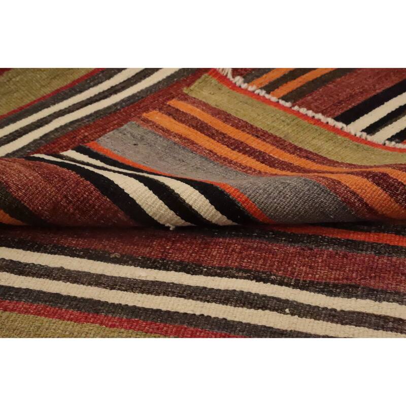 Hand Woven Oriental 100% Wool Carpet Southwestern Geometric Oranges & Rust Kilim Area Rug - 9' 7'' X 4' 10''