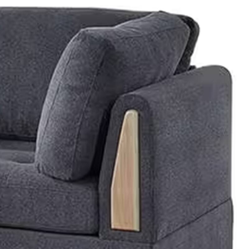 Cato 3 Piece L Shape Sectional Sofa Set with Ottoman, 2 Pillows, Charcoal