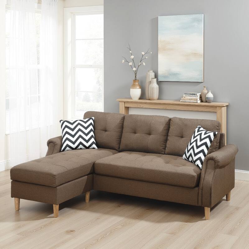 Fabric 2 Piece Sectional Sofa with Round Tapered Legs, Brown