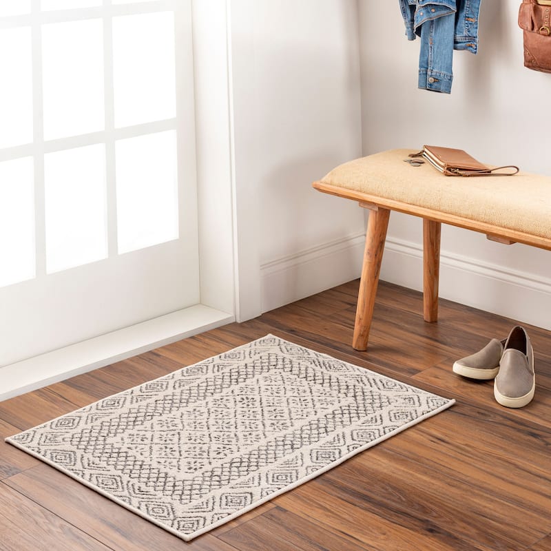 Livabliss Bahar Eclectic Border Area Rug - Medium Grey - 5'3" x 5'3" Square