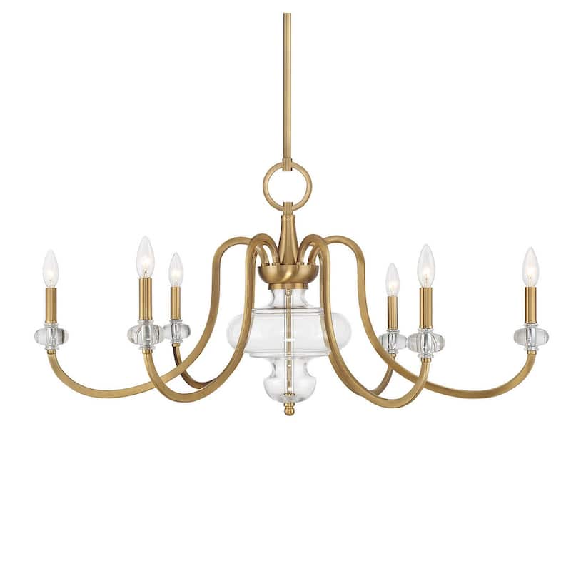 Savoy House 1-5802-6 Bergdorf 6 Light 39" Wide Taper Candle Style - Warm Brass