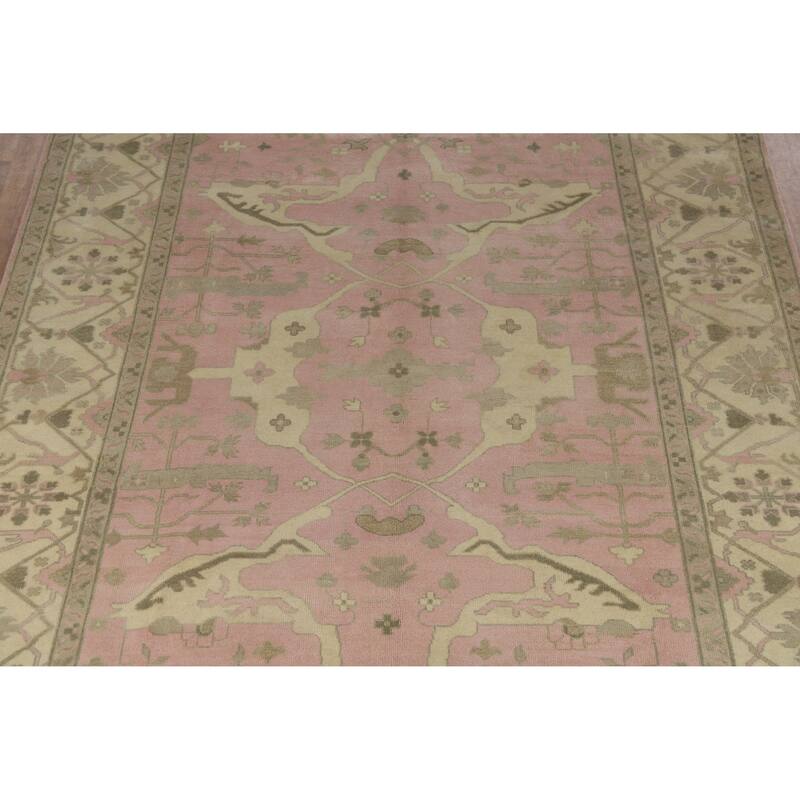 Pink Oushak Indian Area Rug Hand-Knotted Wool Carpet - 9'11" x 13'0"