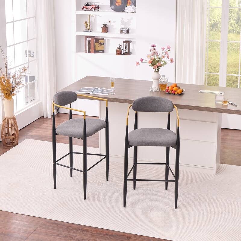 Modern Upholstered Bar Stool with Gold-Accented Armrests - 23" Seat Height,Ergonomic Design for Kitchen Island,2PCS/CTN