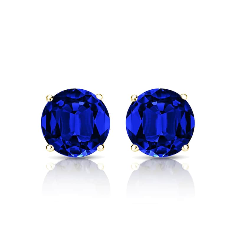 Auriya 14k Gold Lab Grown Gemstone Blue Sapphire Stud Earrings Round 0.25 to 5.00 ct. tw. 4-Prong Martini Push-Back