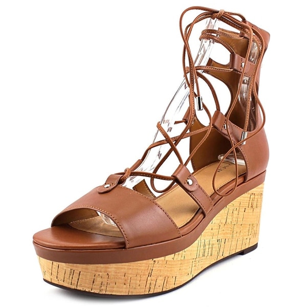 Coach Barkley Women Open Toe Leather Tan Wedge Sandal