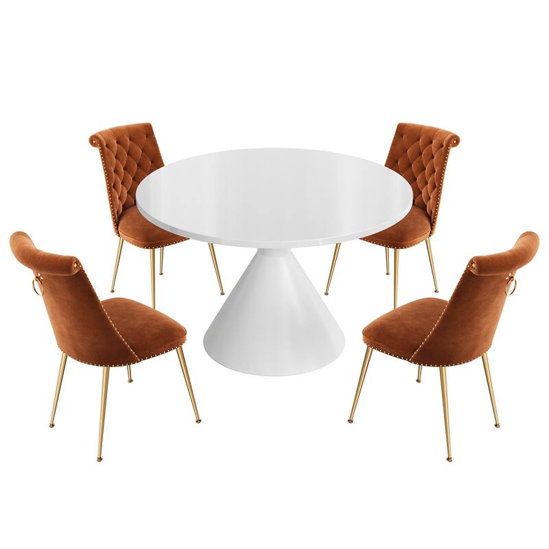 48" Light Luxury White High Gloss Large Countertop Dining Table with Velvet Dining Chair Set - Coffee