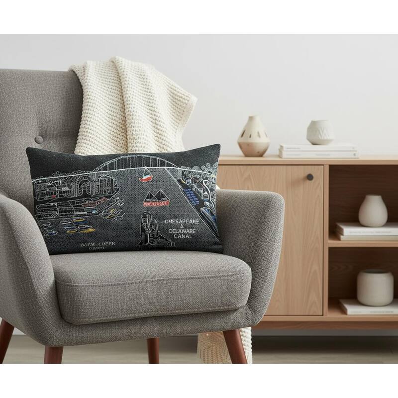 25" Black Charleston Nighttime Skyline Lumbar Decorative Pillow
