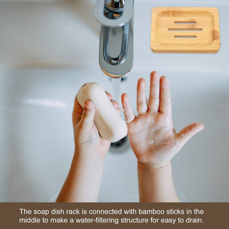 Wooden Soap Dish, Natural Bamboo Soap Tray Self Draining Soap Holder Saver - Wood Color - 4Pcs